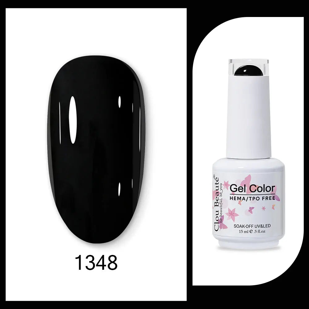Clou Beaute 15ml Gel Nail Polish Set – Red Black White Green Neon UV Soak-Off Semi-Permanent Nail Varnish Base & Velvet Top Coat
