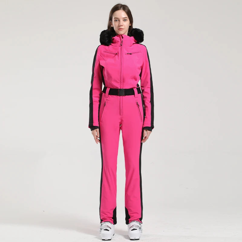 Gsou Women’s Winter Snow Jumpsuit – One-Piece Ski Suit, Thermal Waterproof & Windproof Outdoor Sportswear for Snowboarding