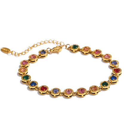 NiNice 316L Stainless Steel Jewelry Set – Colorful Cubic Zirconia Necklace and Bracelet, Exquisite Luxury Fashion Design