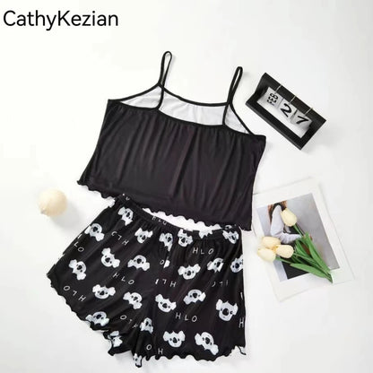 Women’s Printed Pajama Set – Sports Camisole & Shorts Sleepwear, Soft & Breathable Loungewear