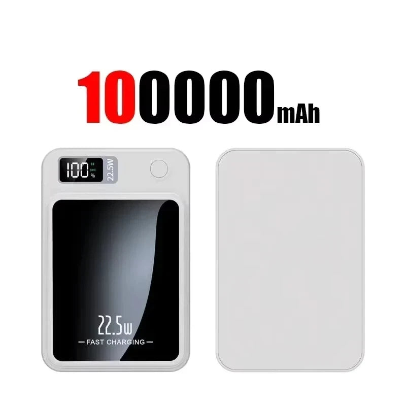 Lenovo 100000mAh Magnetic Power Bank - Wireless Fast Charger Portable Battery Pack for iPhone, Samsung & Xiaomi
