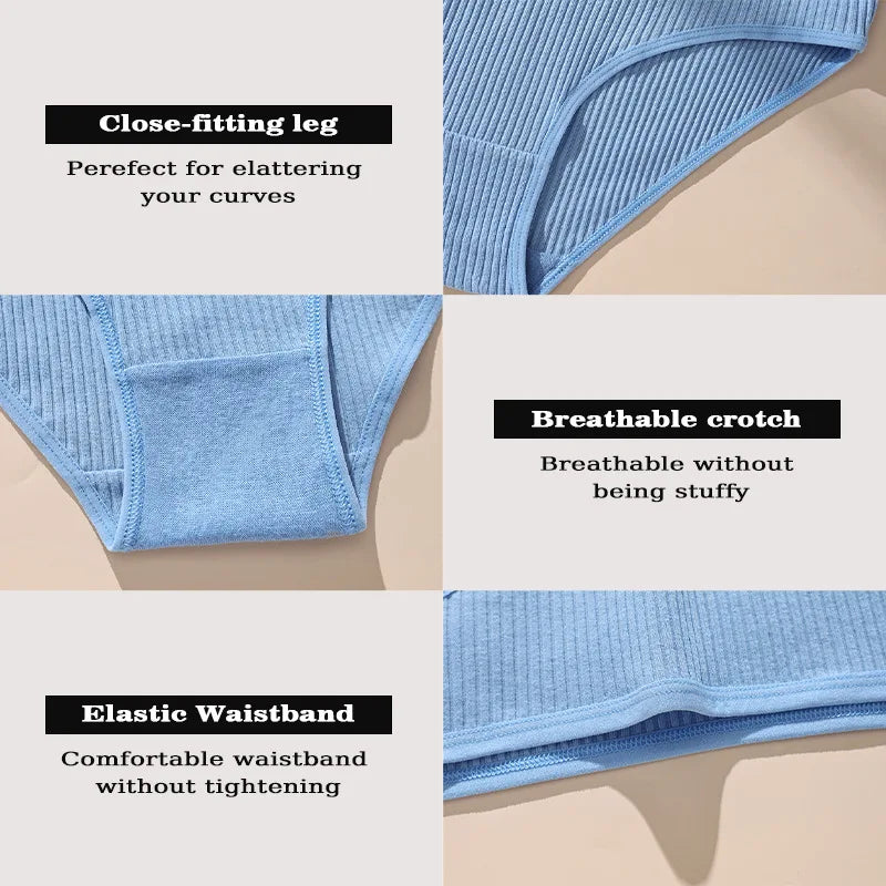 Women's Cotton Briefs - 7-Piece Low-Rise Breathable Striped Underwear Set for Women