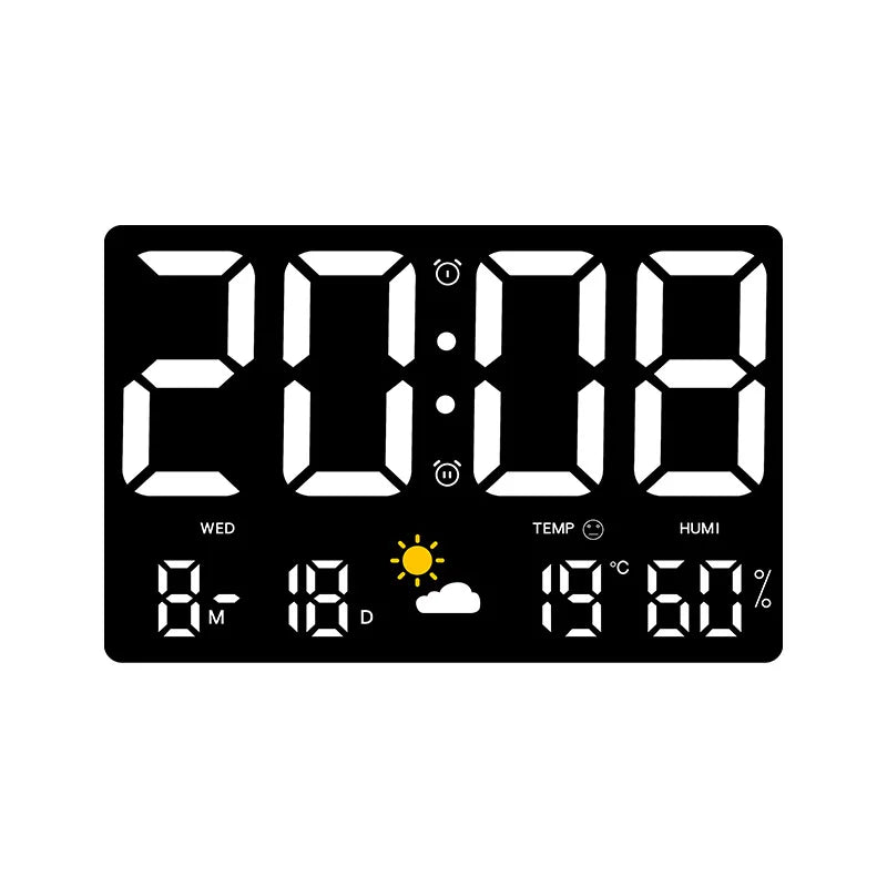 High-Definition Large-Screen Digital Wall Clock – Multi-Function Weather Clock with Temperature, Humidity Display & Color Alarm