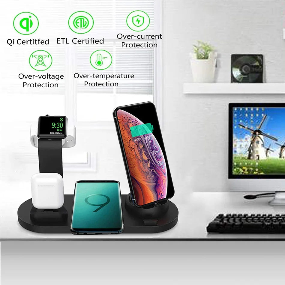 30W 7-in-1 Wireless Charger Stand Pad: Fast Charging Dock Station for iPhone 14/13/12 Pro Max, Apple Watch, Airpods Pro, iWatch 8/7