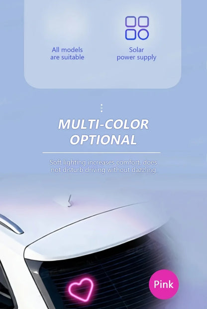 Solar-Powered LED Car Window Neon Lights — Heart-Shaped RGB-Free Color-Changing Interior Atmosphere Light