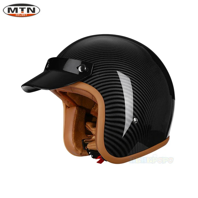 Vintage 3/4 Motorcycle Helmet — DOT Certified Synthetic Leather Jet Helmet, Model 508