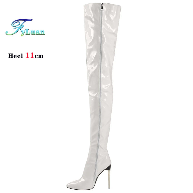 Women’s Plus Size Thigh-High Stiletto Boots - 11CM Pointed Toe Over-the-Knee Party Heels Sizes 45-47