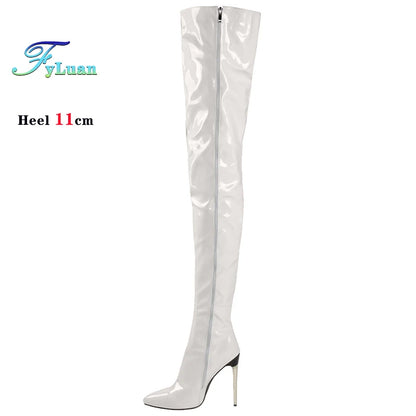 Women’s Plus Size Thigh-High Stiletto Boots - 11CM Pointed Toe Over-the-Knee Party Heels Sizes 45-47