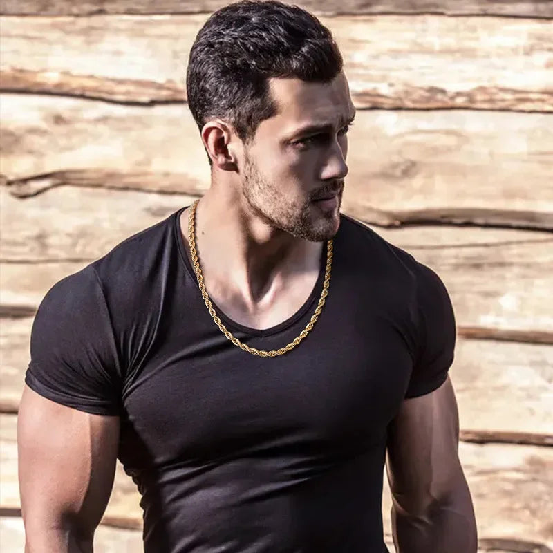 304 Stainless Steel Twist Rope Chain Necklace – PVD Gold Plated, 2-5mm Width for Men & Women, Fashion Accessories