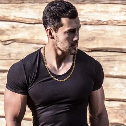 304 Stainless Steel Twist Rope Chain Necklace – PVD Gold Plated, 2-5mm Width for Men & Women, Fashion Accessories