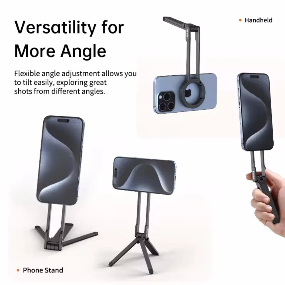Metal Magnetic Phone Tripod – Carabiner & Desk Mount for iPhone 13–16, Dual-Sided Portable Holder