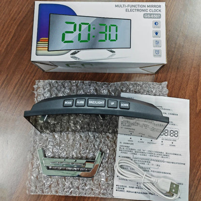 Noiseless LED Mirror Alarm Clock — Large Digital Display Silent Electronic Clock