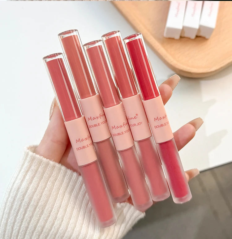 Double-End Lip Glaze – Glossy Mirror & Matte Velvet, Long-Lasting Color & Moisture, Anti-Stain Lip Gloss Cosmetic