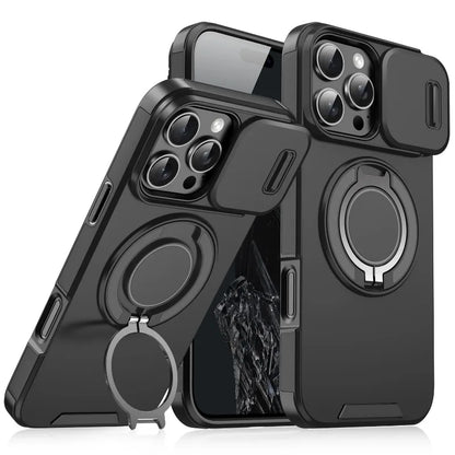 Luxury Rugged Armor Magnetic Case – Heavy Duty PC Cover with Slide Camera Protection for iPhone 16, 15, 14, 13, 12, 11 Pro Max Plus