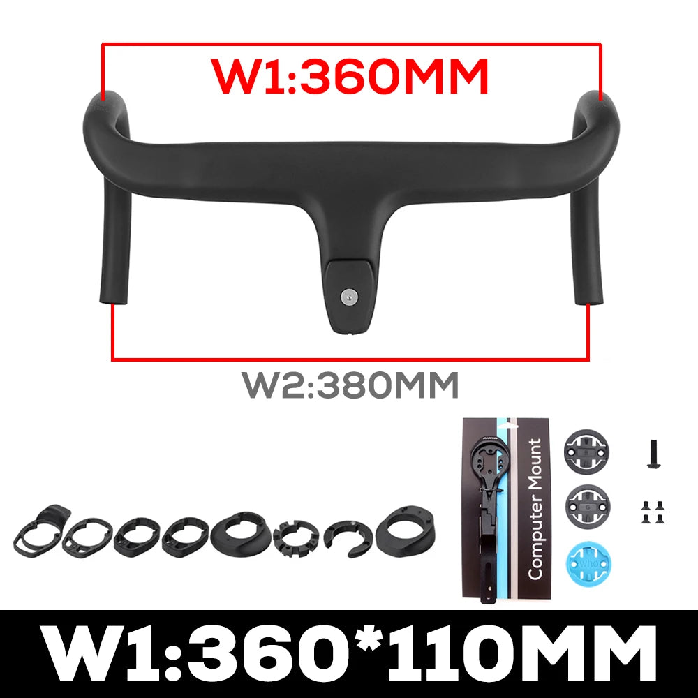 ULLICYC T1 Carbon Fiber Road Bike Handlebar - Integrated Internal Cable Routing Cockpit with Mount Spacers 360–380mm