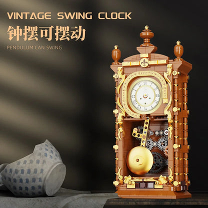 Vintage Swinging Pendulum Clock Building Blocks – 751PCS 3D Mechanical DIY Model Kit for Adults, Retro Home Decor Gift Idea