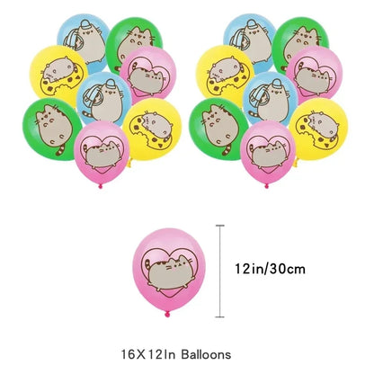 Pusheen Cat Birthday Party Decorations - Cartoon Pet Theme Balloons, Banner, Backdrop, Cake Topper, and Baby Shower Stickers