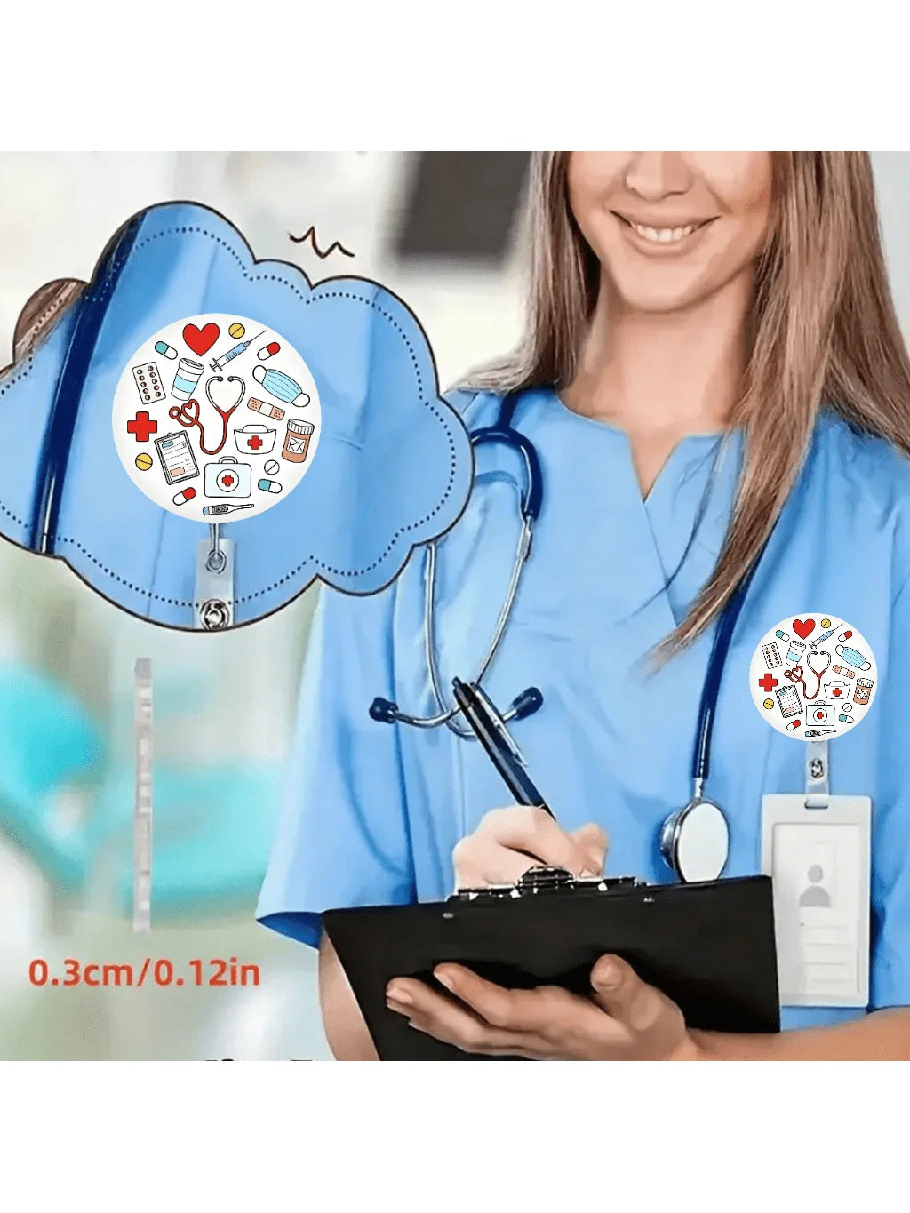 Cute Nurse Retractable Badge Holder - Acrylic Medical ID Clip Reel for Doctors, RN & LPN Staff