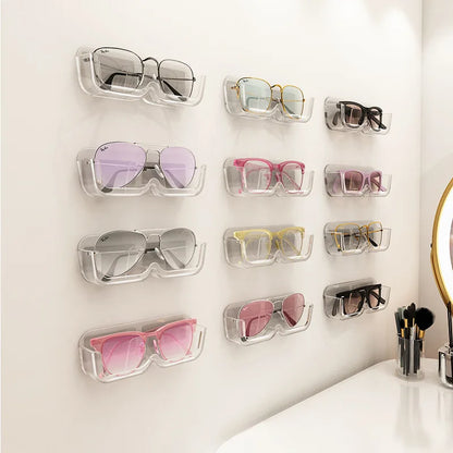 High-End Wall Mounted Glass Display Cabinet - Perforation-Free Sunglasses Storage Rack for Home Organization