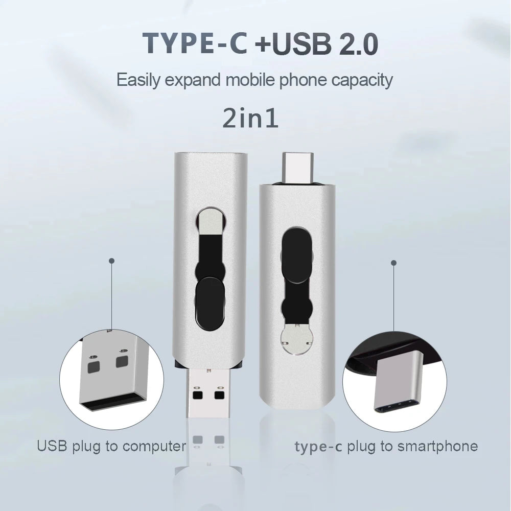 OTG USB 2.0 Type-C Flash Drive – Multi Capacity 4GB/8GB/16GB/32GB/64GB/128GB Pen Drive, Portable Memory Stick for Type-C Devices & Data Storage