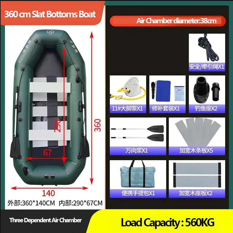1.75–3.6m Inflatable PVC Fishing Kayak Boat – Air Deck Raft Rubber Dinghy with Clip Net, Portable Fishing Watercraft