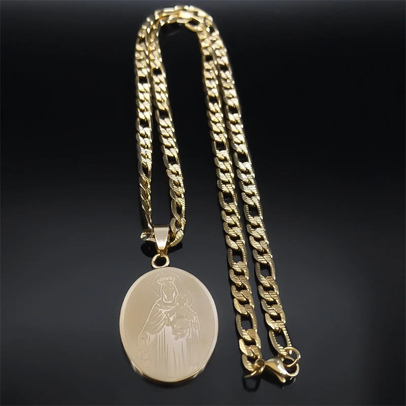 Classic Virgin Mary Pendant Necklace - Gold Plated Stainless Steel Catholic Jewelry for Men and Women (NZZZ140S05)