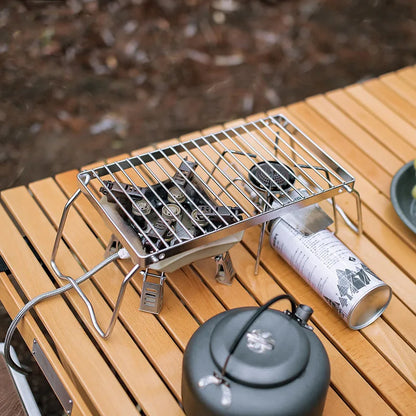 Multifunction Folding Campfire Grill Stand - Portable Camping Grill Grate for Outdoor Cookware - BBQ Rack & Gas Stove Bracket