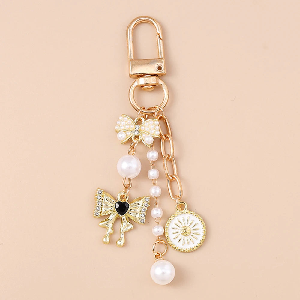 Cute Bowknot Heart Keychain - Crystal Pearl Pendant Charm for Women, Girls & Handbag Decoration