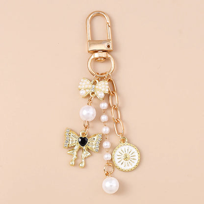 Cute Bowknot Heart Keychain - Crystal Pearl Pendant Charm for Women, Girls & Handbag Decoration