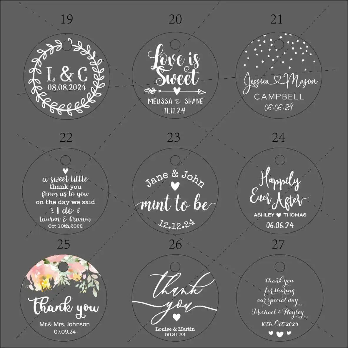 BY49 35mm Kraft & Black Paper Labels – Customizable Name & Date Wedding Decoration Stickers
