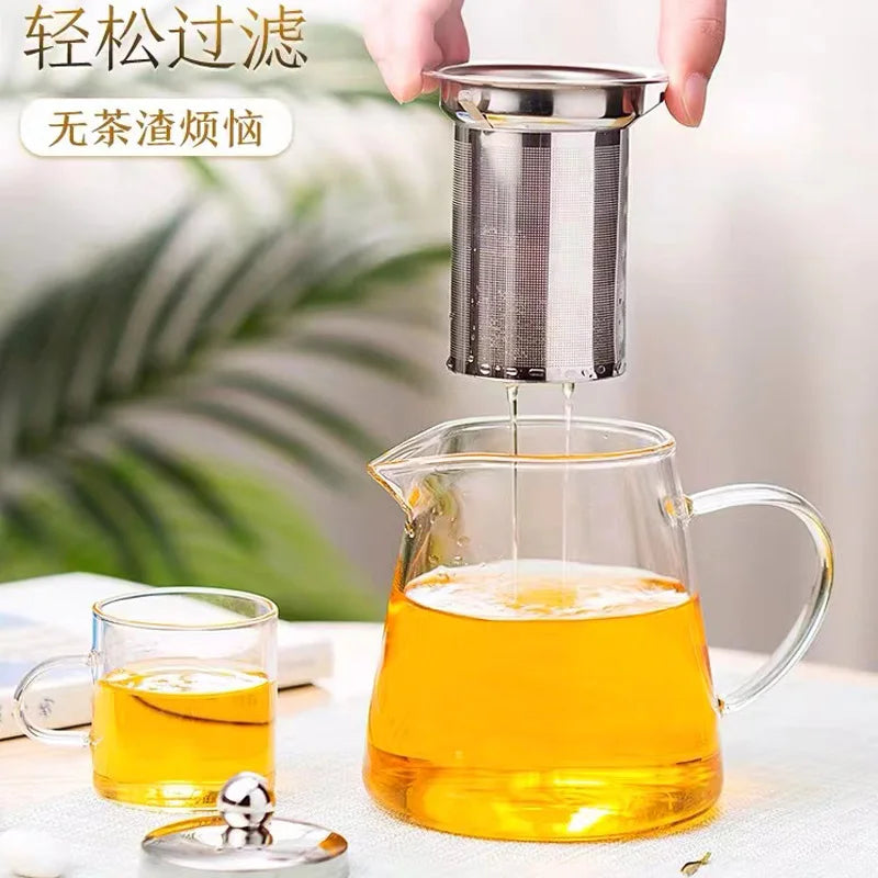 HMLOVE Heat Resistant Glass Teapot - Stainless Steel Tea Strainer Infuser, Kung Fu Teawear Set for Puer and Oolong Tea