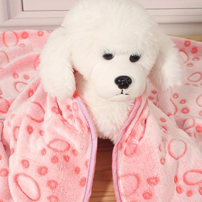 Pink Fluffy Pet Blanket - Soft Warm Paw Print Dog & Cat Mat for Comfortable Sleeping