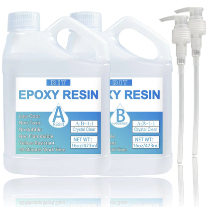 Crystal Clear Bubble-Free Epoxy Resin Kit with Pumps for DIY Crafts, Art, Molds & Casting with Hardener Set