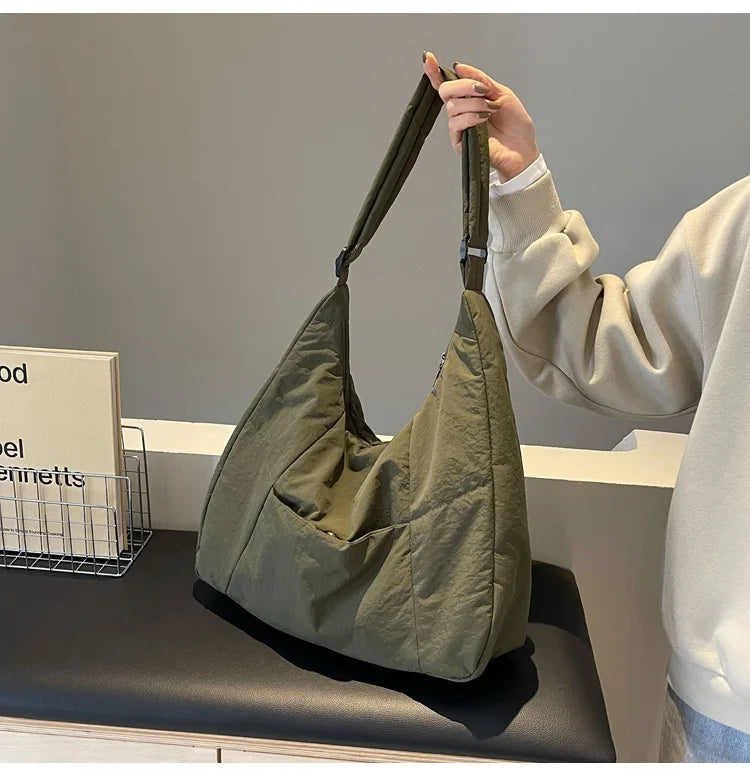 2025 Trendy Women's Soft Cloth Shoulder Bag – Solid Color, Y2K Casual Style, Crossbody Handbag for Students