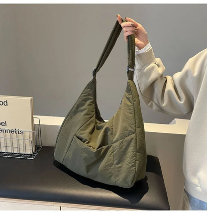 2025 Trendy Women's Soft Cloth Shoulder Bag – Solid Color, Y2K Casual Style, Crossbody Handbag for Students
