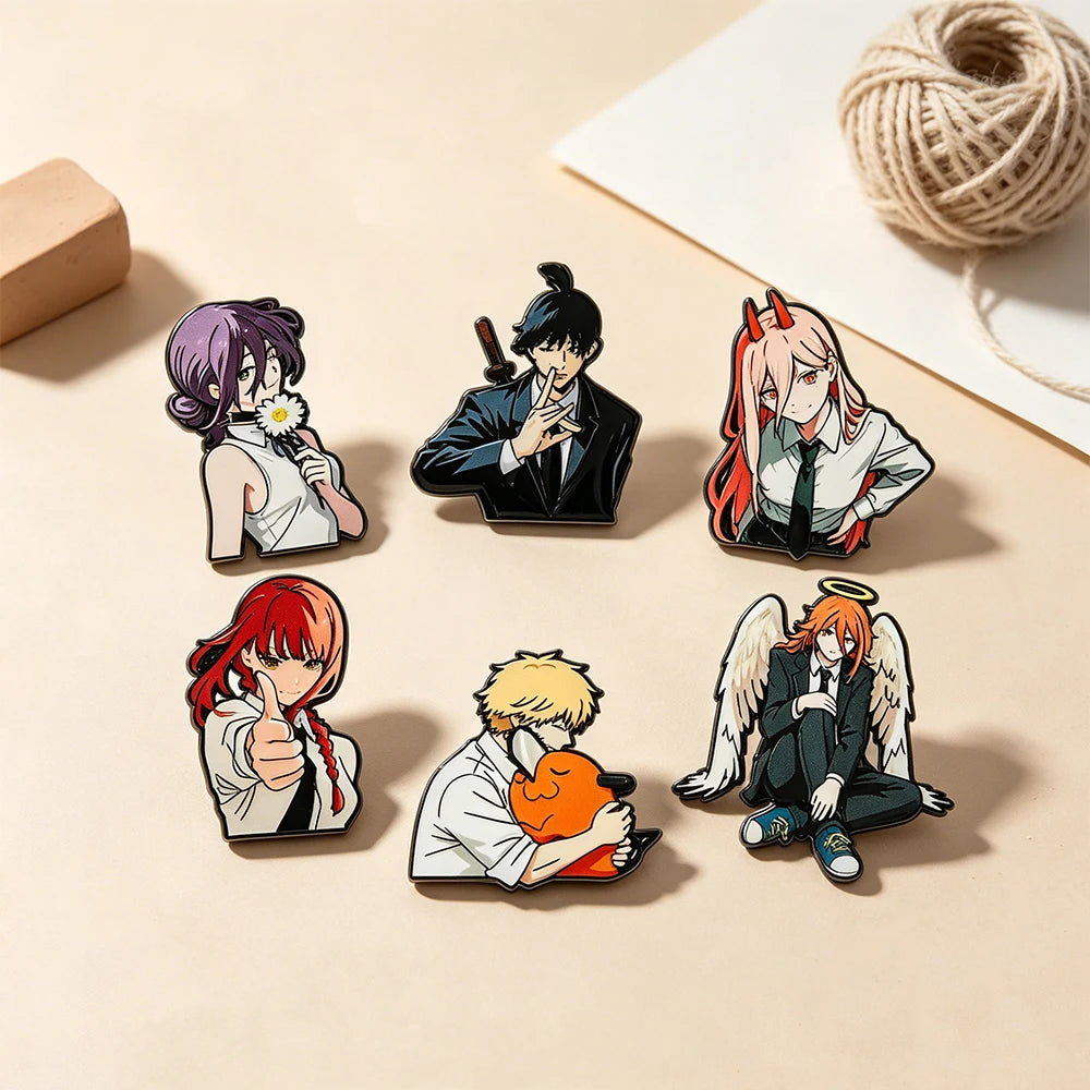 Chainsaw Man Anime Metal Brooches 4/6/10-Piece Set - Denji, Makima, Power and Reze Lapel Pins for Backpacks, Jackets and Gifts