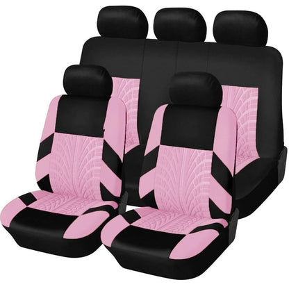Tire Track Pattern Universal Car Seat Covers – Cloth Automotive Interior Protectors for Car, SUV & Van with Airbag Compatible Design