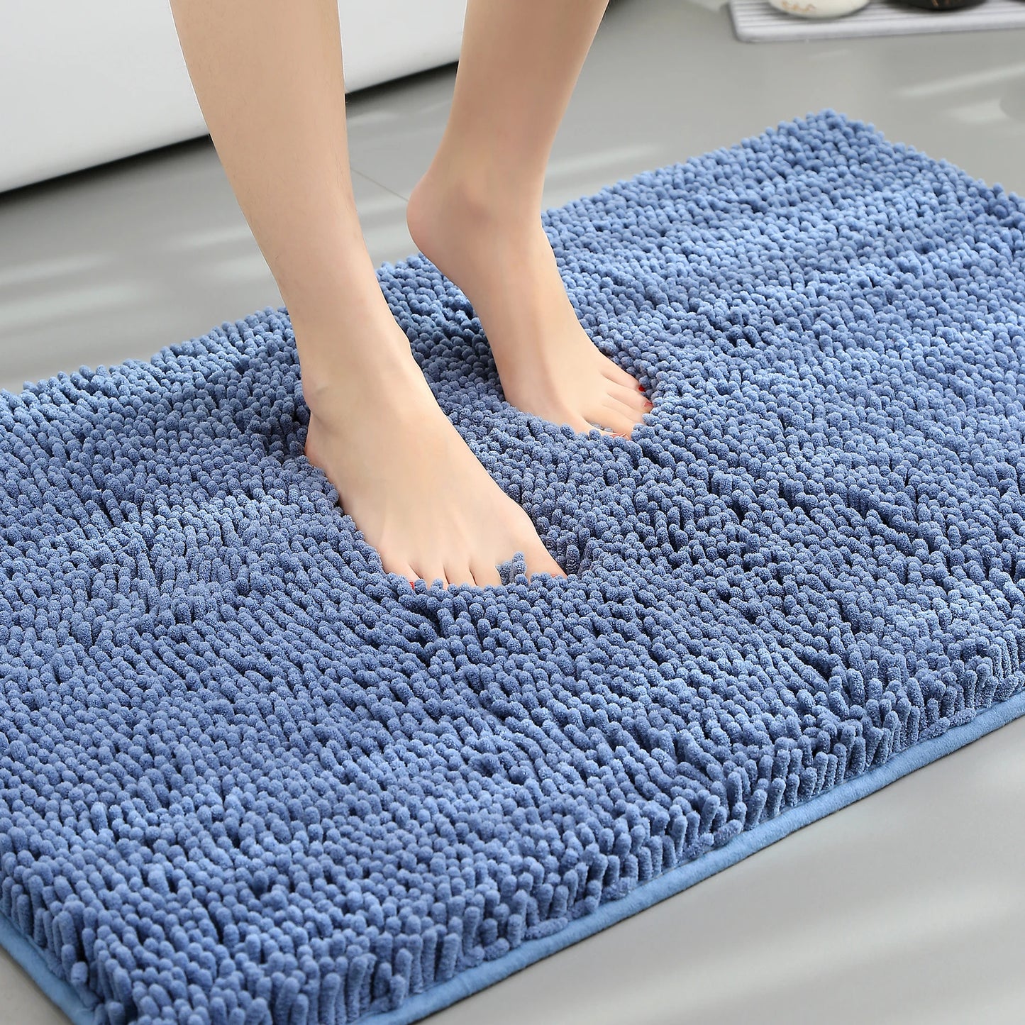 Chenille Long-Haired Bath Mat – Absorbent Bathroom Floor Mat for Tub, Living Room, and Entrance Foot Pad