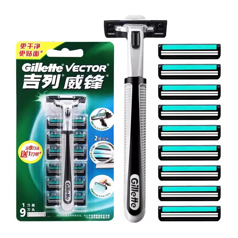 Gillette Vector 2 Razor Set for Men - 9 Blades with 2-Layer Razor Blades for Smooth Shaving