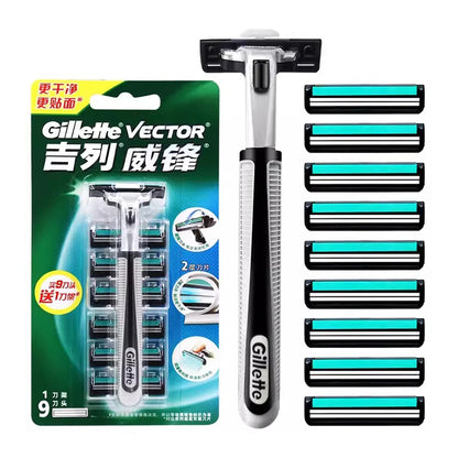 Gillette Vector 2 Razor Set for Men - 9 Blades with 2-Layer Razor Blades for Smooth Shaving