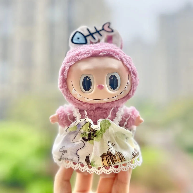 17cm Mini Plush Doll Clothes Set – Kpop EXO Labubu Idol Doll Shark Onesie & Accessories, DIY Girl Gift