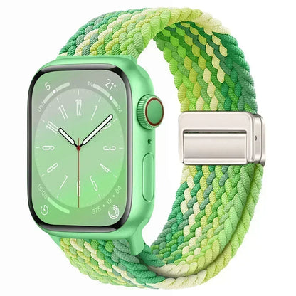 Nylon Braided Loop Apple Watch Band – Magnetic Metal Bracelet Strap for Ultra 2, Series 3–9 & SE (40mm–49mm) Adjustable Wristband
