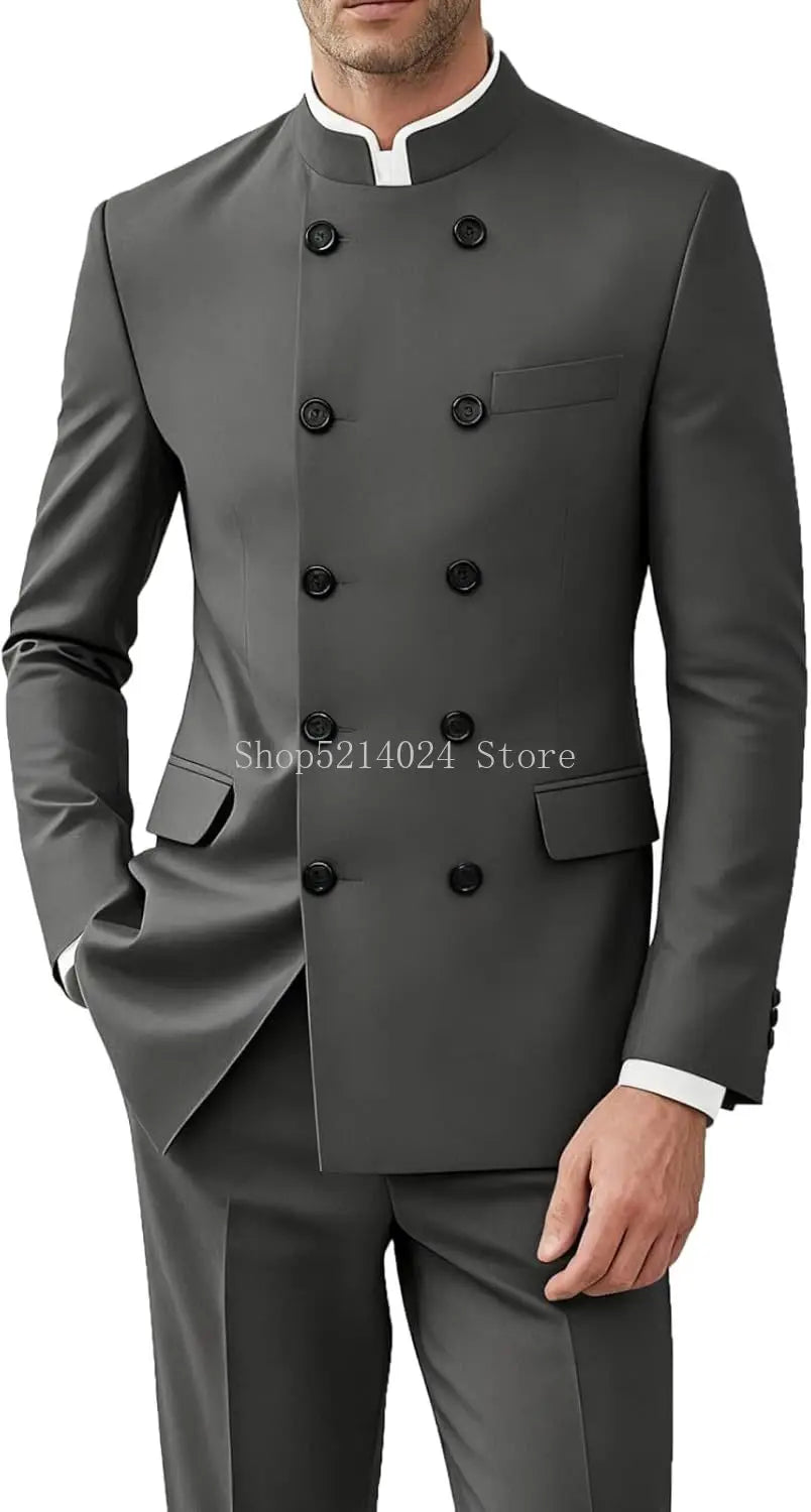 Men’s 2-Piece Suit Set - Gold Button Jacket & Pants Formal Wedding Style Outfit