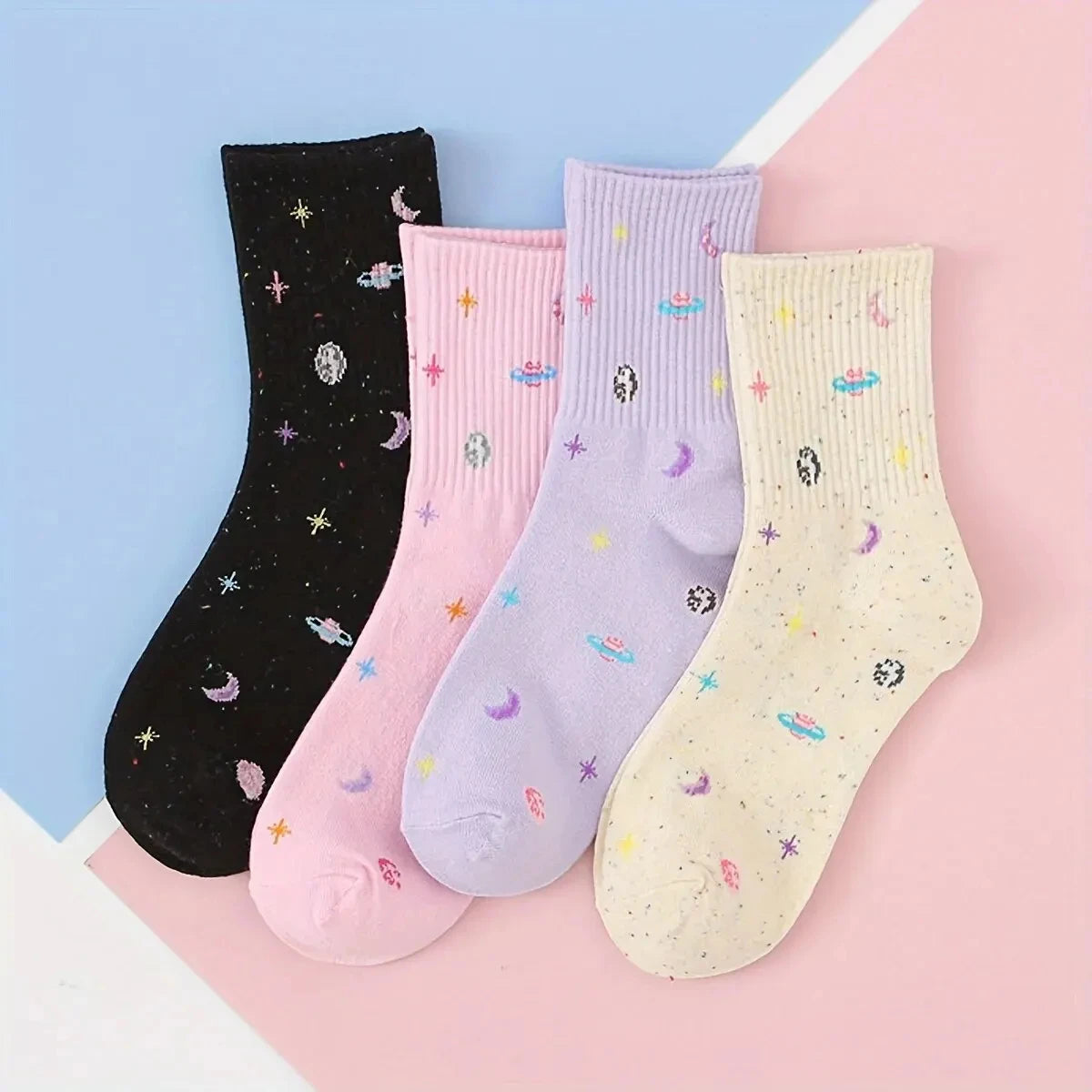 5 Pairs Happy Face Crew Socks – Cartoon Cat Cotton Mid Tube Socks, Breathable Women's Stockings & Hosiery