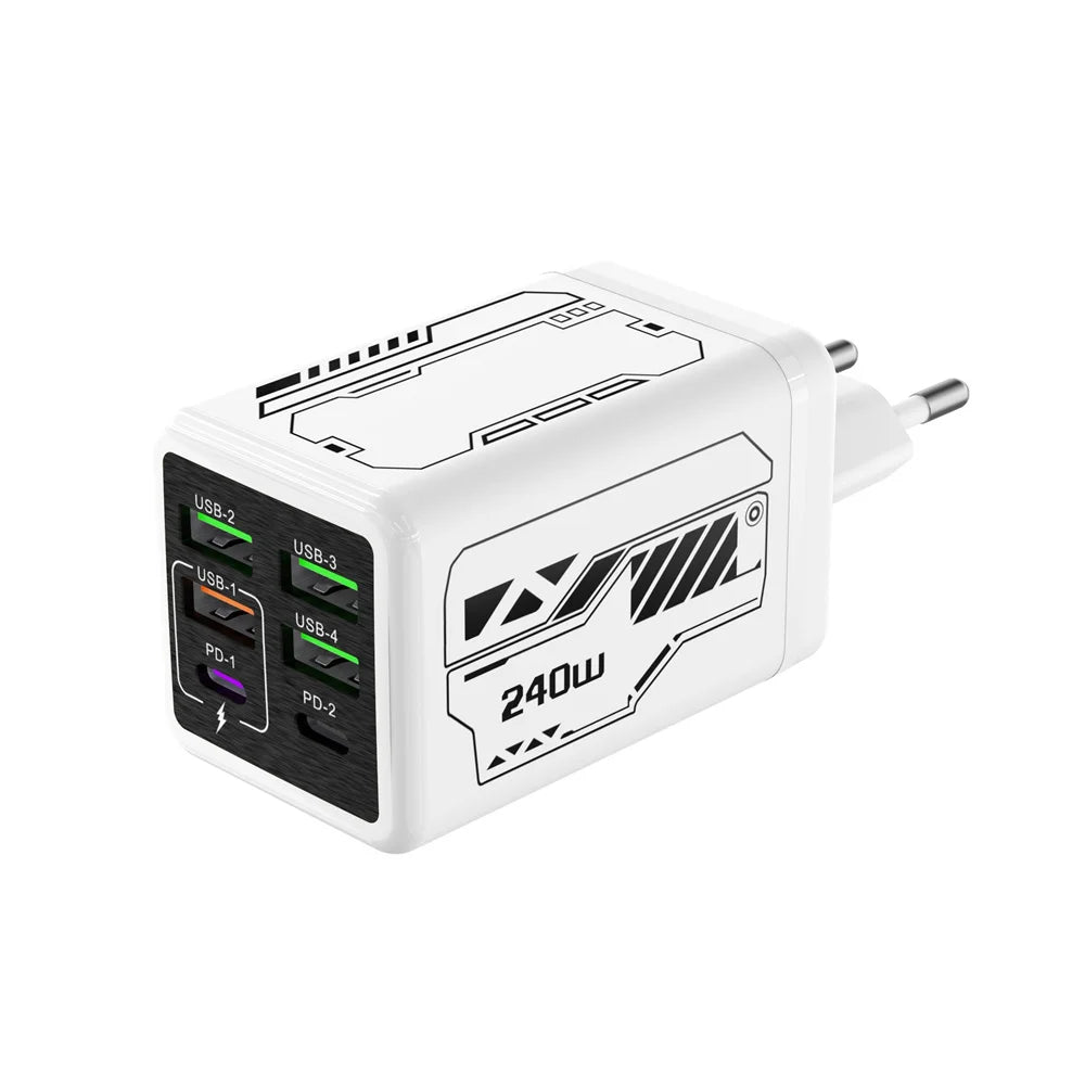 240W GaN USB-C Fast Wall Charger - High-Power Phone Adapter for iPhone, Xiaomi, and Huawei with EU, US, UK, and KR Plug Options