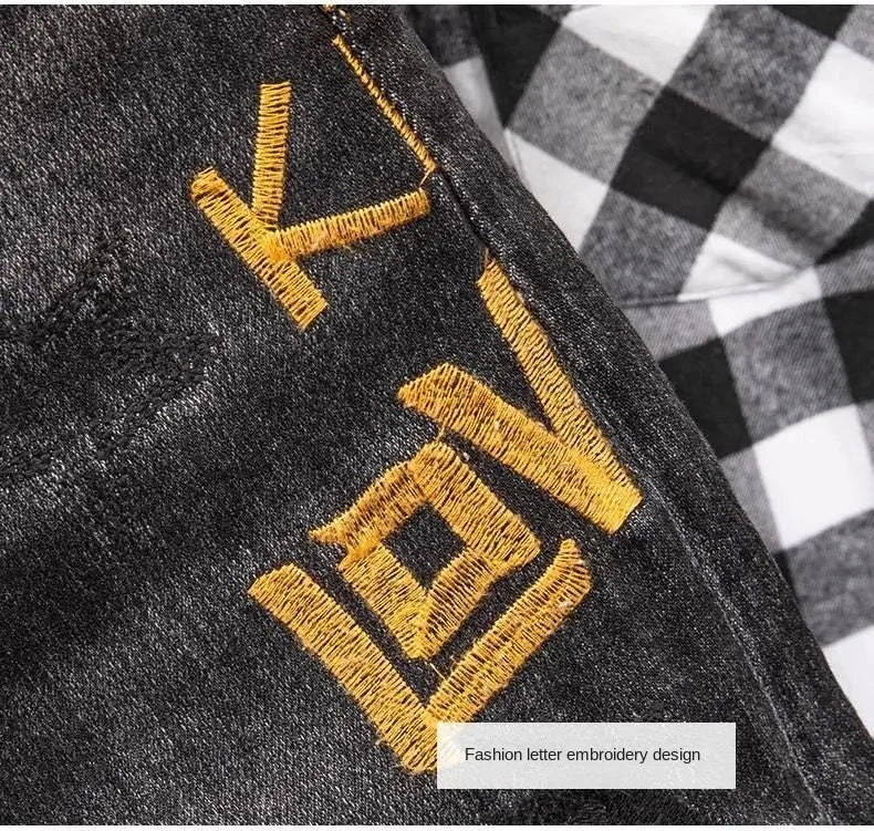 Luxury Korean Streetwear Slim Fit Denim Jeans – Punk Style with 3D Embroidery for Spring & Autumn