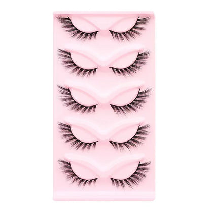 Manga Lashes 5 Pairs – Anime Cosplay Faux Mink Short Full Strip Lashes, Korean Natural Look, Clear Band Soft Eyelash Extensions