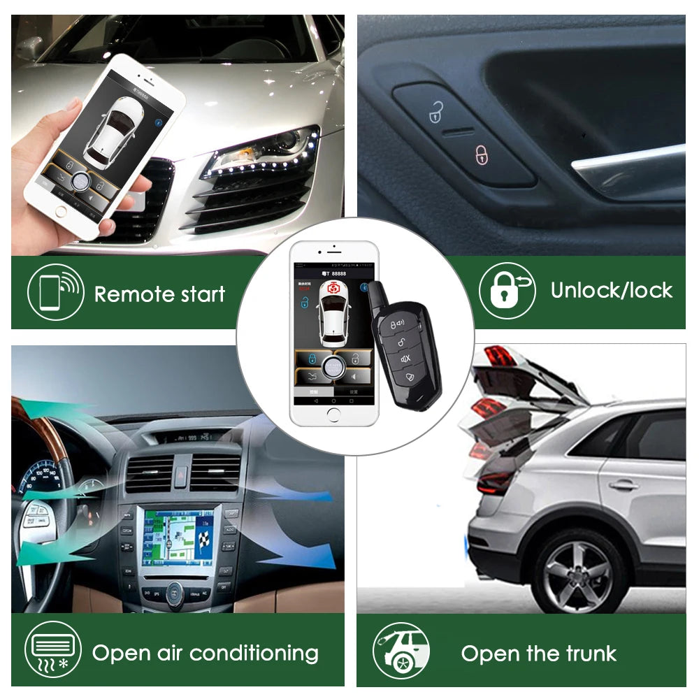 PKE Car Alarm System Kit – Smart Keyless Entry & Central Locking Remote Control with Smartphone Compatibility & Push Button Start Security System