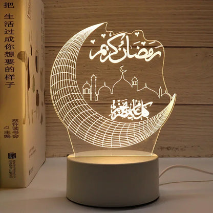 EID Mubarak Moon Castle 3D Night Light - Ramadan Festival Decor and Eid Al Adha Gift for Home Decoration