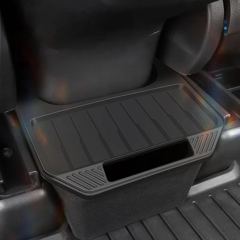 Rear Seat Storage Box for Tesla Model Y: Organizer Center Console Bins, Backseat Trash Can, Garbage Bag - Under Seat Tray Accessories